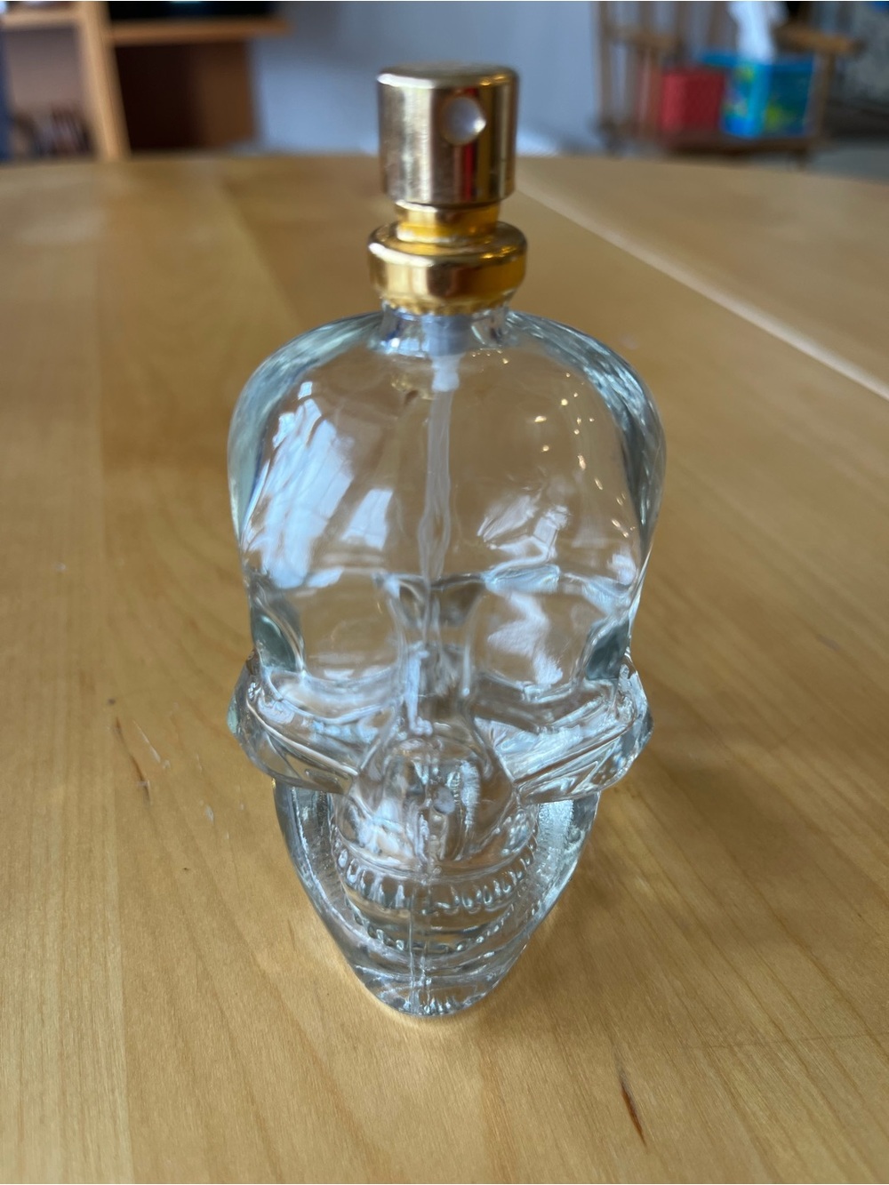 Glass Skull Perfume Atomizer with Gold Sprayer ~ Empty